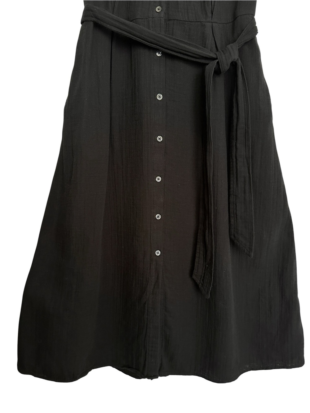 GAP Black 100% Cotton Crinkle Gauze Midi Shirtdress Casual Tie Waist Size Medium - Picture 4 of 13